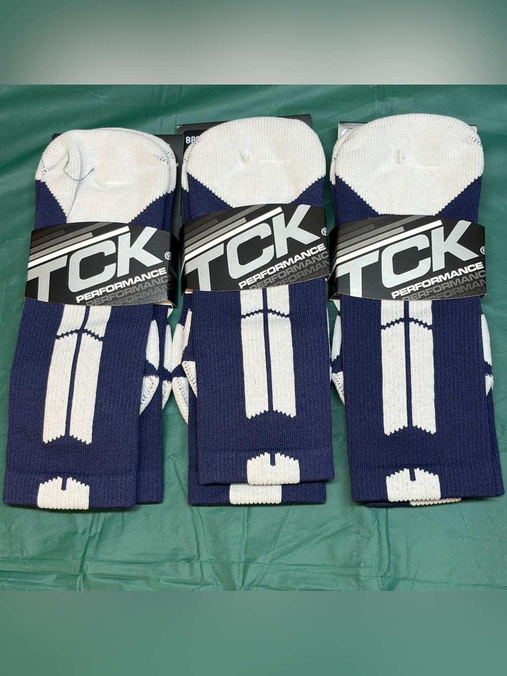 Lot of 3 TCK Sports Performance Athletic Crew Socks Navy/White Medium NWT
